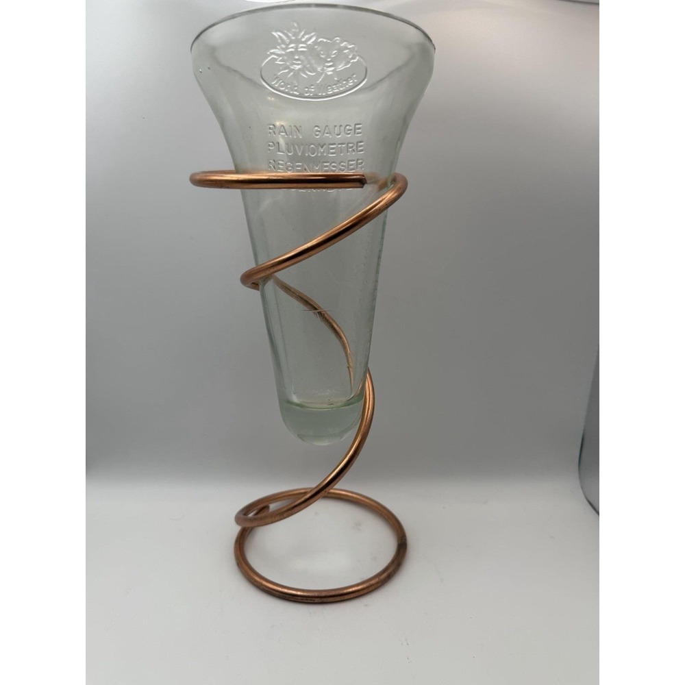 World of Weather Glass Rain Gauge w/ Copper Spiral Stand Garden Yard Decor